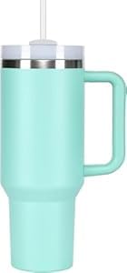 TITEPO Tumbler with Handle and Straw | Insulated Stainless Steel Double Wall Spill-Proof Water Bottle | Travel Mug | Cupholder-Friendly Vacuum Sealed Tumblers with Lid (Green)