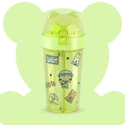 Dual-Drink Bottle with Double Straw Lime Green