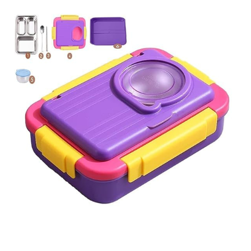 Steel Bento Lunch Box Purple, 5-Compartment