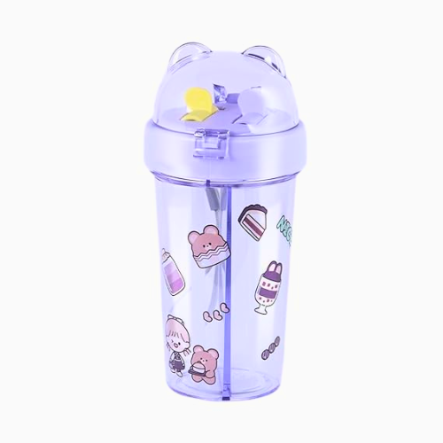 Dual-Drink Bottle with Double Straw Coral Peach