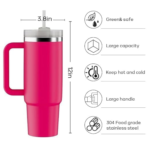 TITEPO Tumbler with Handle and Straw | Insulated Stainless Steel Double Wall Spill-Proof Water Bottle | Travel Mug | Cupholder-Friendly Vacuum Sealed Tumblers with Lid (Green)
