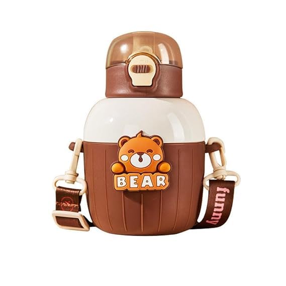 Stainless Steel Insulated Travel Mug with Straw Brown