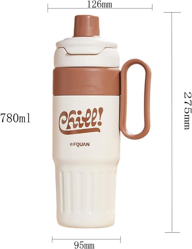 Stainless Steel Insulated Travel Mug with Straw Brown
