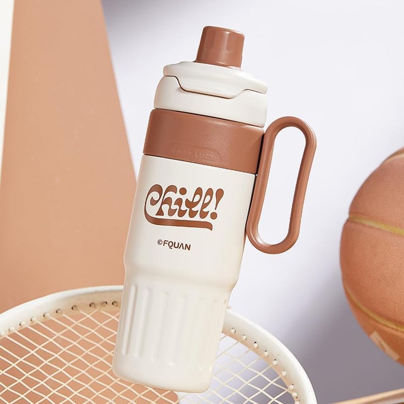 Stainless Steel Insulated Travel Mug with Straw Brown
