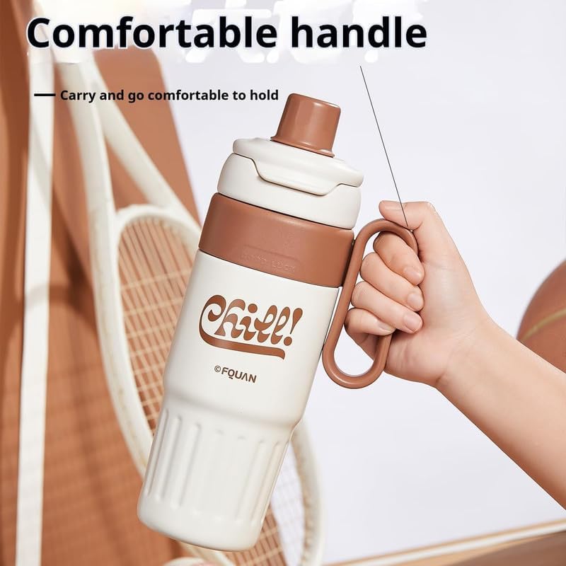 Stainless Steel Insulated Travel Mug with Straw Brown