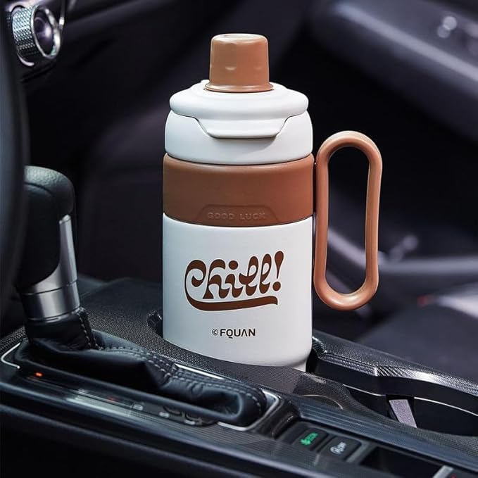 Stainless Steel Insulated Travel Mug with Straw Brown