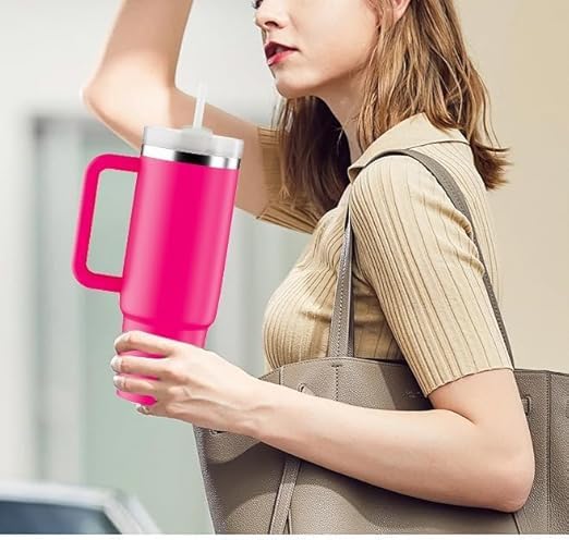 TITEPO Tumbler with Handle and Straw | Insulated Stainless Steel Double Wall Spill-Proof Water Bottle | Travel Mug | Cupholder-Friendly Vacuum Sealed Tumblers with Lid (Green)