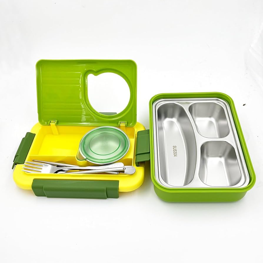 Steel Bento Lunch Box Green, 6-Compartment