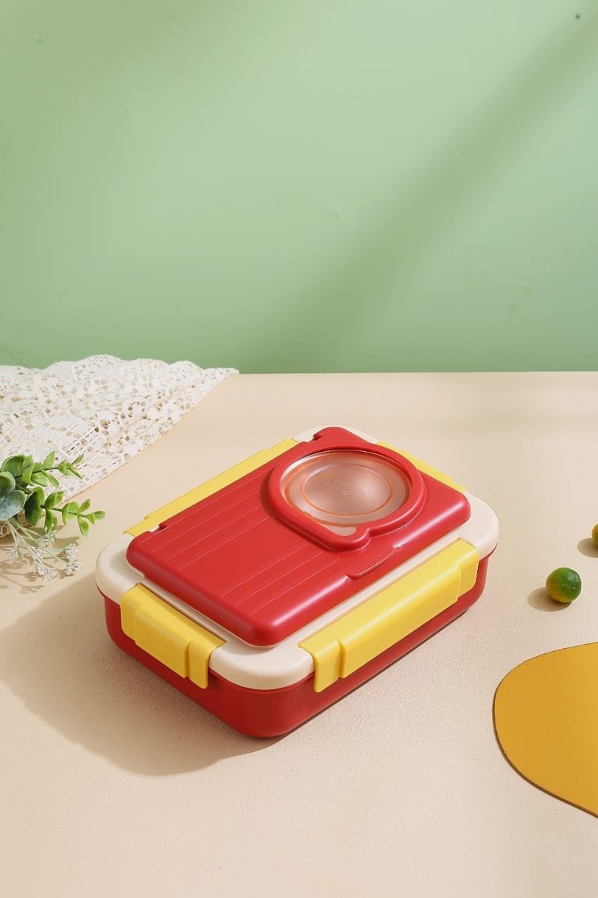 Steel Bento Lunch Box Red, 6-Compartment