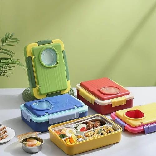 Steel Bento Lunch Box Red, 6-Compartment