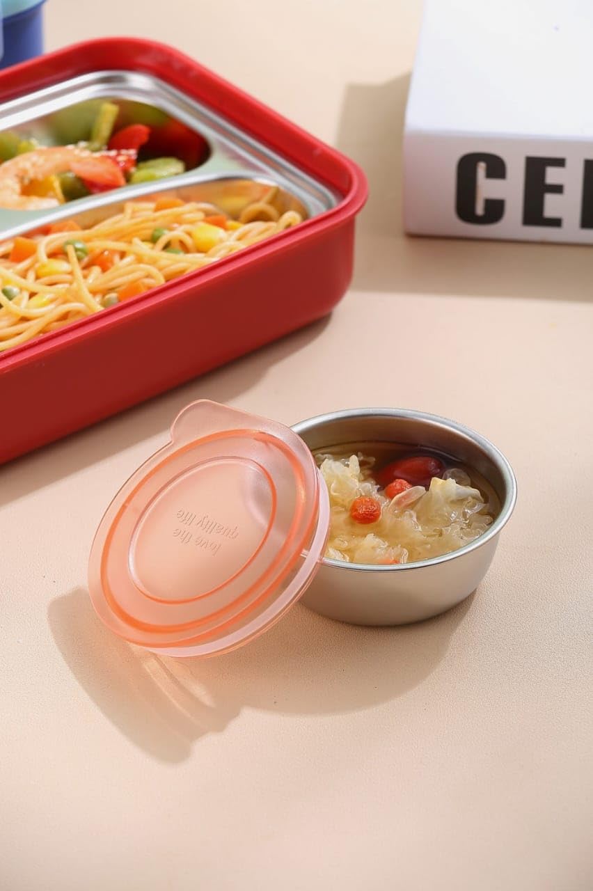 Steel Bento Lunch Box Red, 6-Compartment