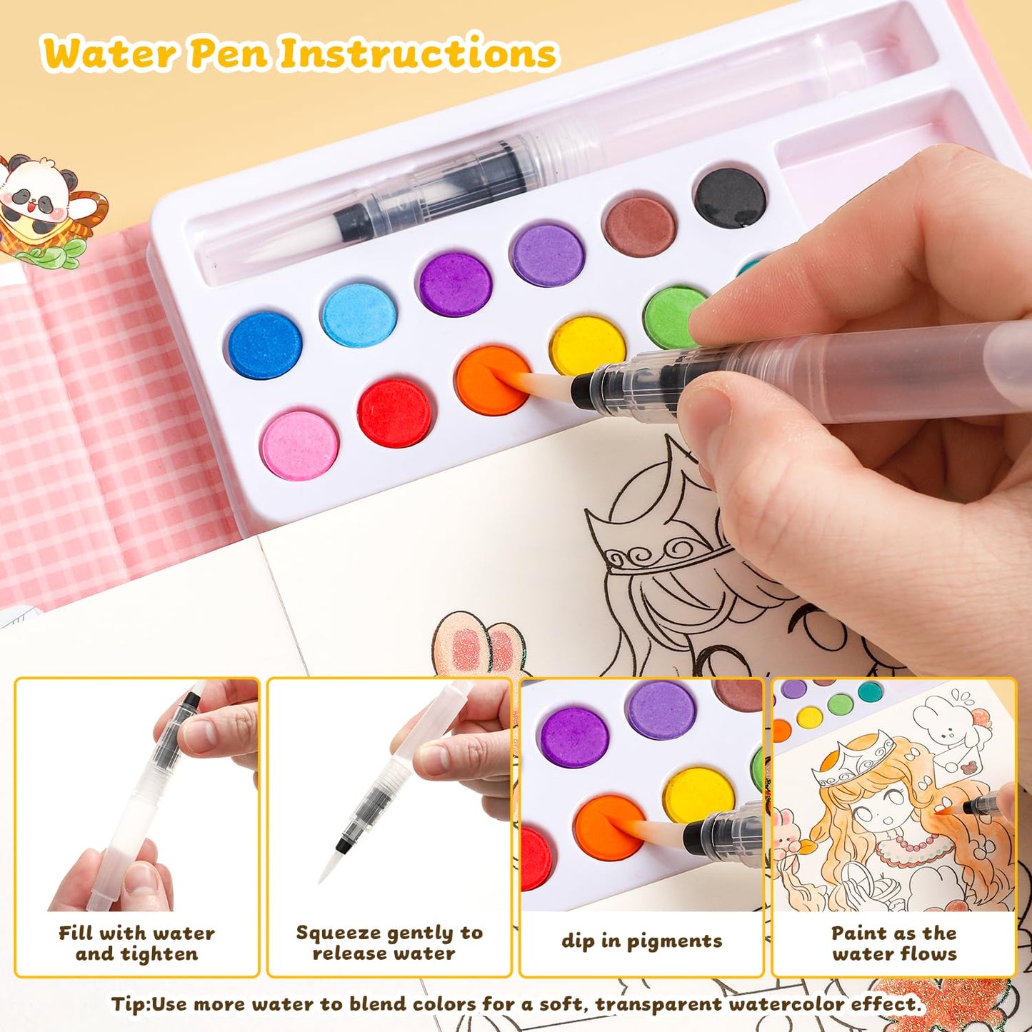 Watercolor Coloring Book Princess