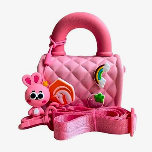 Silicone Kids Sling Bag with 3D Badges Pink