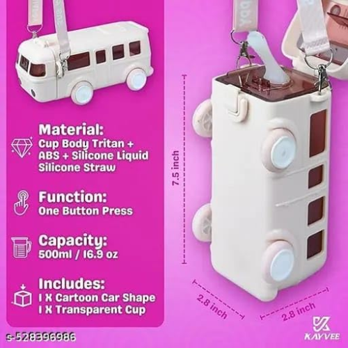 Bus Straw Water Bottle Pink