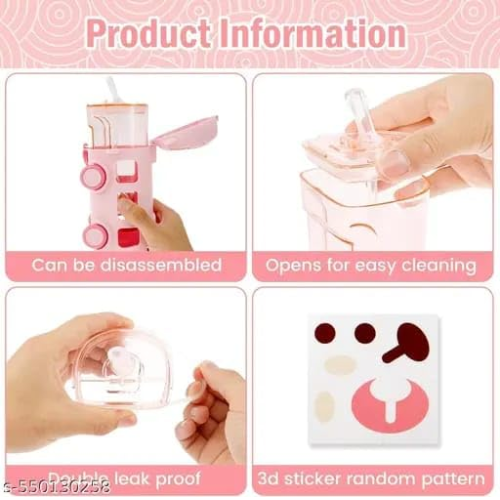 Bus Straw Water Bottle Pink