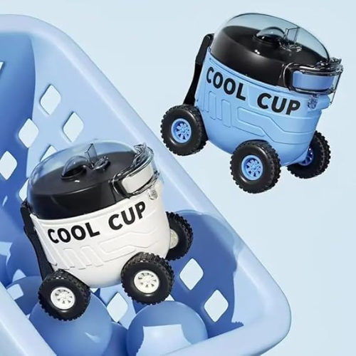 Cup-Shaped Water Bottle with Straw Blue