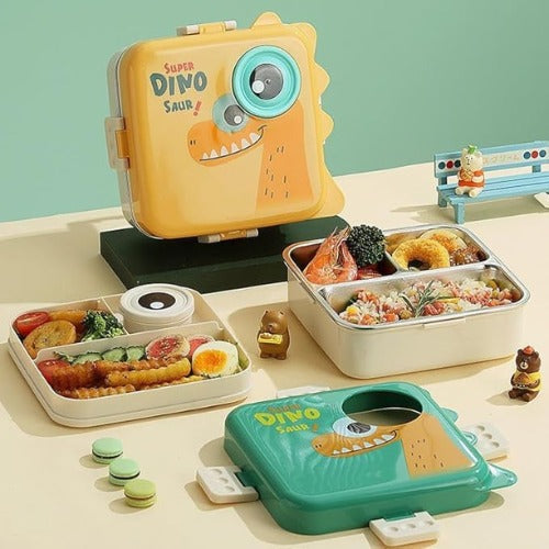 Super Dino 3-Compartment Bento Lunch Box-Green