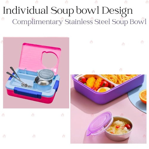 Steel Bento Lunch Box Pink, 5-Compartment