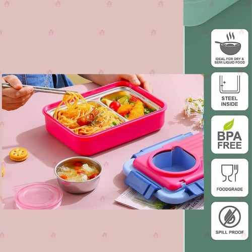 Steel Bento Lunch Box Pink, 5-Compartment