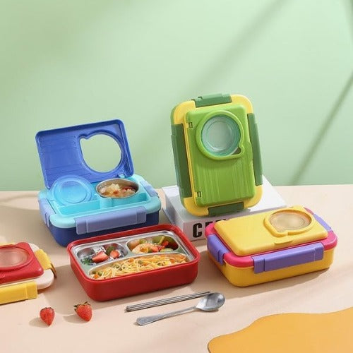 Steel Bento Lunch Box Yellow, 6-Compartment
