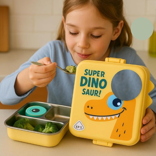 Super Dino 3-Compartment Bento Lunch Box-Yellow