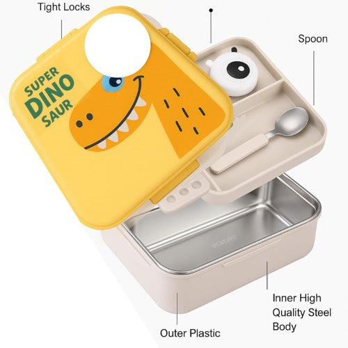 Super Dino 3-Compartment Bento Lunch Box-Yellow