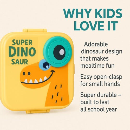 Super Dino 3-Compartment Bento Lunch Box-Yellow