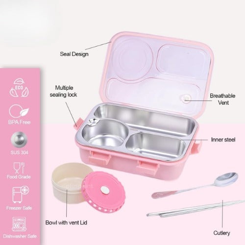 Leak-Proof Lunch Box with Cutlery Pink