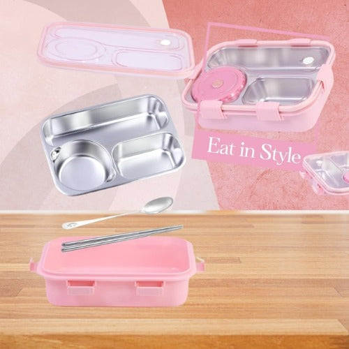 Leak-Proof Lunch Box with Cutlery Pink
