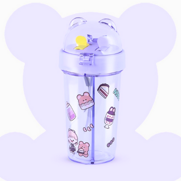 Dual-Drink Bottle with Double Straw Coral Peach