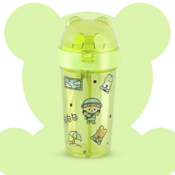 Dual-Drink Bottle with Double Straw Lime Green