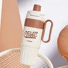 Stainless Steel Insulated Travel Mug with Straw Brown