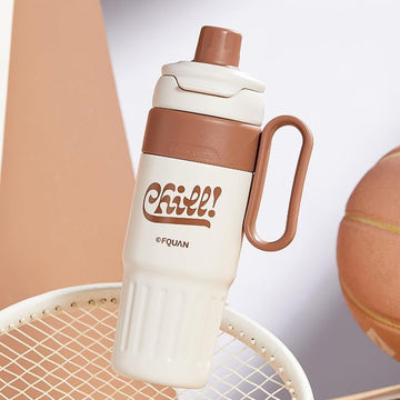 Stainless Steel Insulated Travel Mug with Straw Brown