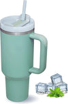 TITEPO Tumbler with Handle and Straw | Insulated Stainless Steel Double Wall Spill-Proof Water Bottle | Travel Mug | Cupholder-Friendly Vacuum Sealed Tumblers with Lid (Green)
