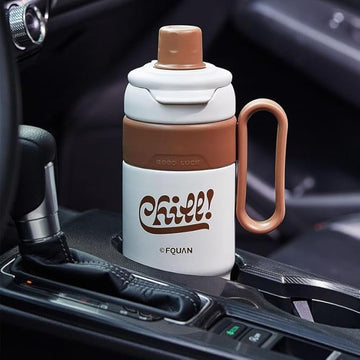 Stainless Steel Insulated Travel Mug with Straw Brown
