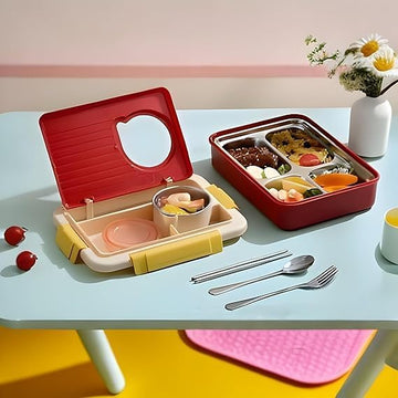 Steel Bento Lunch Box Red, 6-Compartment