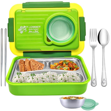 Steel Bento Lunch Box Green, 6-Compartment