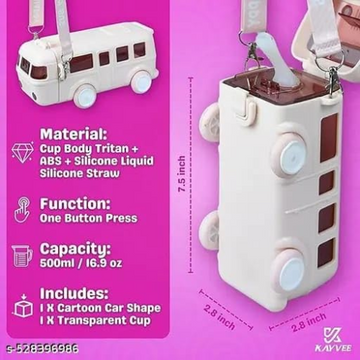 Bus Straw Water Bottle Pink
