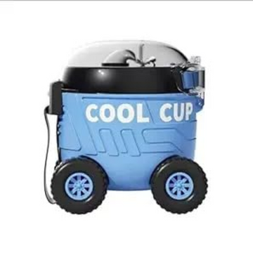 Cup-Shaped Water Bottle with Straw Blue