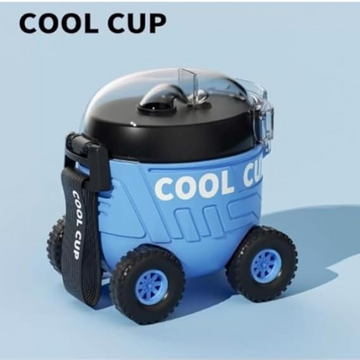 Cup-Shaped Water Bottle with Straw Blue