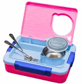 Steel Bento Lunch Box Pink, 5-Compartment