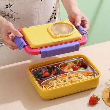 Steel Bento Lunch Box Yellow, 6-Compartment