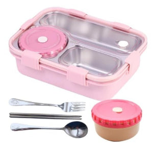 Leak-Proof Lunch Box with Cutlery Pink